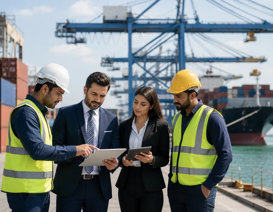 Freight logistics team at port